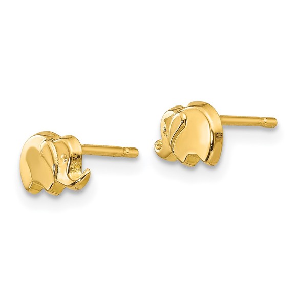 14k Yellow Gold Polished Elephant Post Earrings - Picture 2 of 4